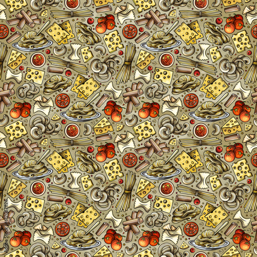 Cartoon cute doodles Italian Food seamless pattern