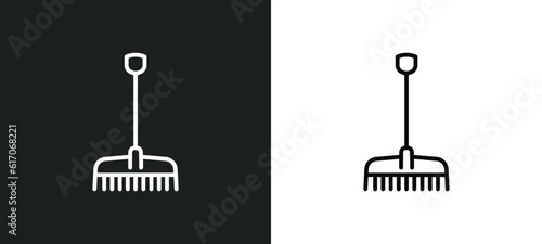 gardening rake line icon in white and black colors. gardening rake flat vector icon from gardening rake collection for web, mobile apps and ui.