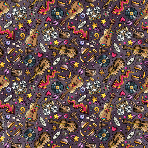 Cartoon musical instruments seamless pattern