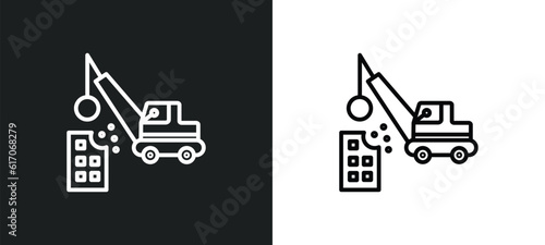 demolition line icon in white and black colors. demolition flat vector icon from demolition collection for web, mobile apps and ui.