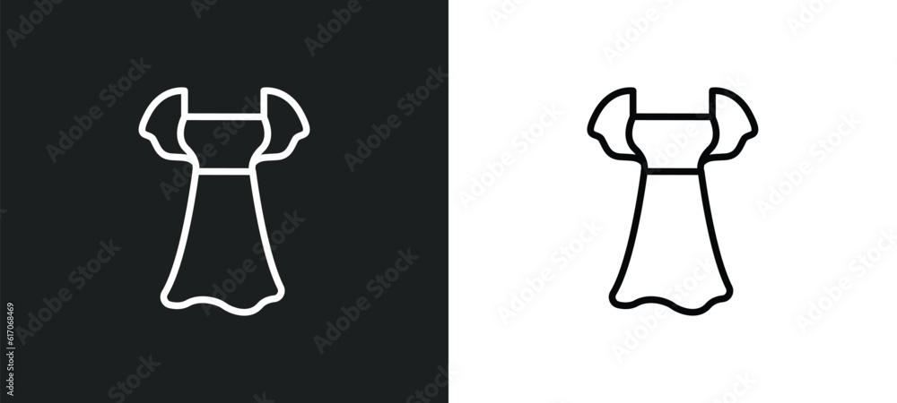chiffon dress line icon in white and black colors. chiffon dress flat vector icon from chiffon dress collection for web, mobile apps and ui.
