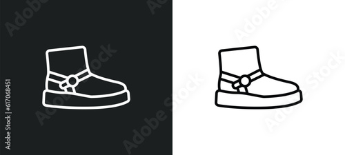 wool boots line icon in white and black colors. wool boots flat vector icon from wool boots collection for web, mobile apps and ui.