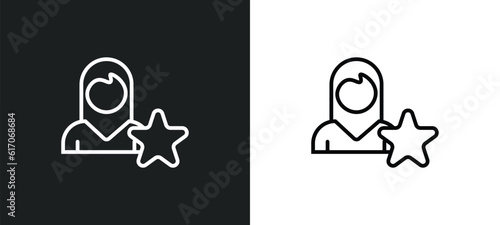 cinema celebrity line icon in white and black colors. cinema celebrity flat vector icon from cinema celebrity collection for web, mobile apps and ui.