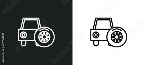 car spare wheel line icon in white and black colors. car spare wheel flat vector icon from car spare wheel collection for web, mobile apps and ui.