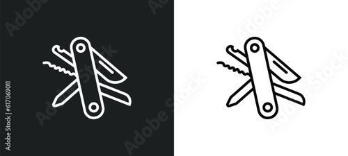 swiss knife line icon in white and black colors. swiss knife flat vector icon from swiss knife collection for web, mobile apps and ui.