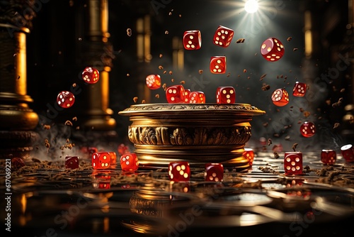 Roll the Dice: Take a chance and embrace the uncertainty as the dice fly through the air, poised to reveal fortunes or misfortunes illustration generative ai photo