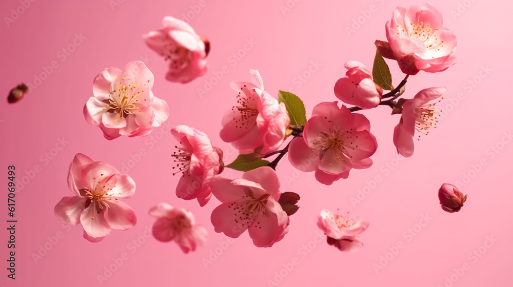 Sakura flowers on a pink background, generative AI.