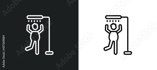 man showering line icon in white and black colors. man showering flat vector icon from man showering collection for web, mobile apps and ui.