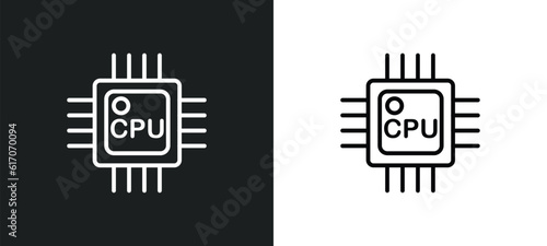cpu line icon in white and black colors. cpu flat vector icon from cpu collection for web, mobile apps and ui.