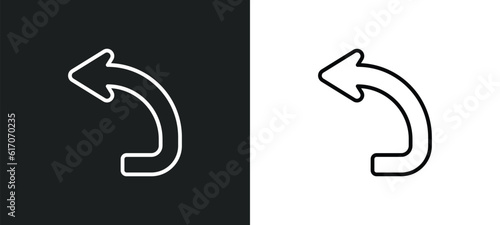 turn left line icon in white and black colors. turn left flat vector icon from turn left collection for web, mobile apps and ui.