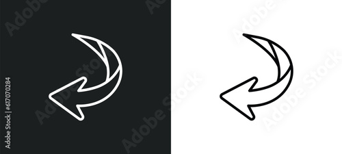 curved down left arrow line icon in white and black colors. curved down left arrow flat vector icon from curved down left arrow collection for web, mobile apps and ui.