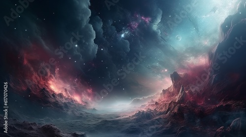 Deep space. Science fiction wallpaper, planets, stars, galaxies and nebulas, Generative Ai