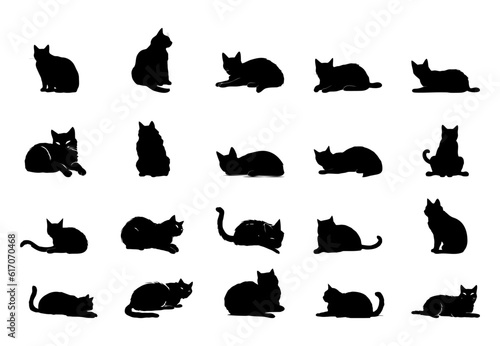 cat silhouette posing lying down, sleeping, lazy