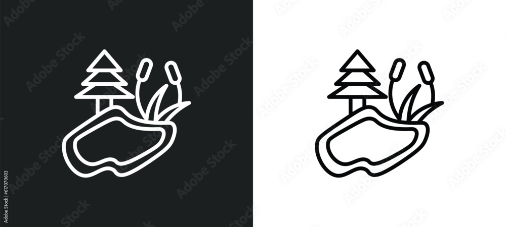 pond line icon in white and black colors. pond flat vector icon from pond collection for web, mobile apps and ui.
