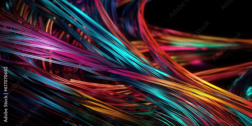 Colorful Abstract Close-up of Fiber Cables on a Black Background Colorful Abstract Close-up of Fiber Cables on a Black Background