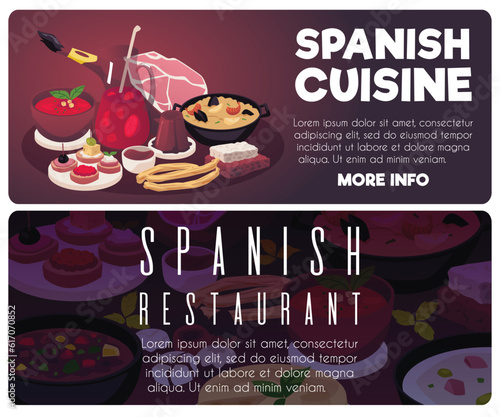 Spanish cuisine posters or banners collection, flat vector illustration.