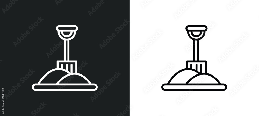 winter shovel line icon in white and black colors. winter shovel flat vector icon from winter shovel collection for web, mobile apps and ui. winter shovel line icon in white and black colors. winter shovel flat vector icon from winter shovel collection for web, mobile apps and ui.