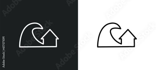 tsunami line icon in white and black colors. tsunami flat vector icon from tsunami collection for web, mobile apps and ui.