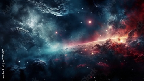 Deep space. Science fiction wallpaper, planets, stars, galaxies and nebulas, Generative Ai © Deep Ai Generation