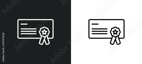 rectangular certificate line icon in white and black colors. rectangular certificate flat vector icon from rectangular certificate collection for web, mobile apps and ui.