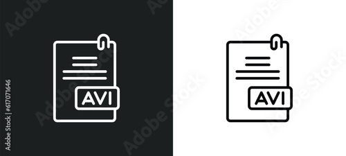 avi extension line icon in white and black colors. avi extension flat vector icon from avi extension collection for web, mobile apps and ui. photo