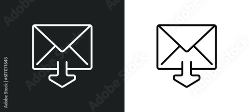 mail inbox line icon in white and black colors. mail inbox flat vector icon from mail inbox collection for web, mobile apps and ui.