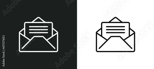 open mail line icon in white and black colors. open mail flat vector icon from open mail collection for web, mobile apps and ui.