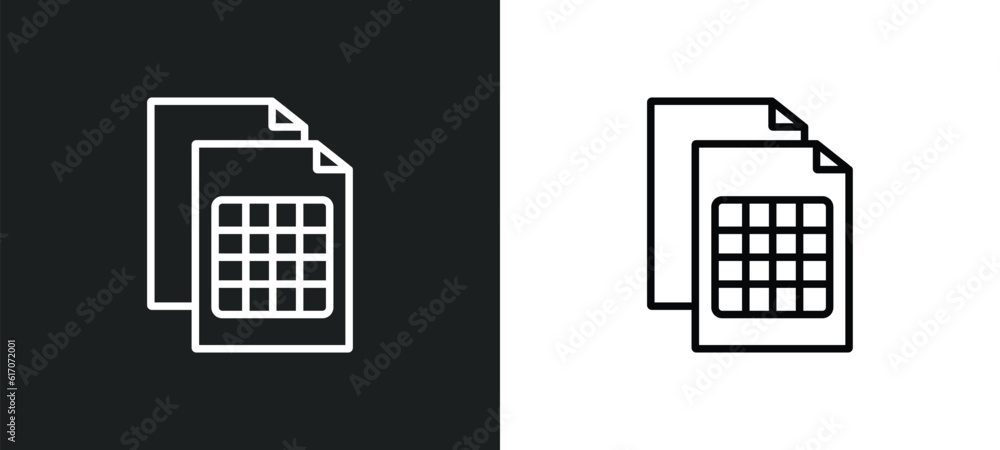document with tables line icon in white and black colors. document with tables flat vector icon from document with tables collection for web, mobile apps and ui. document with tables line icon in white and black colors. document with tables flat vector icon from document with tables collection for web, mobile apps and ui.