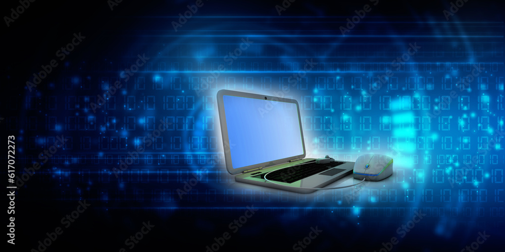 3d rendering laptop connected mouse 3d rendering laptop connected mouse