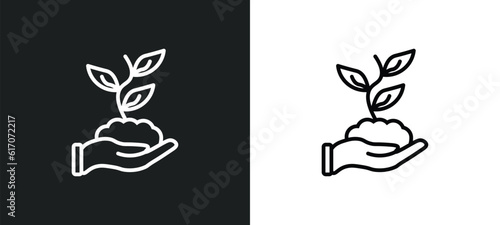hand and sprout line icon in white and black colors. hand and sprout flat vector icon from hand sprout collection for web, mobile apps ui.