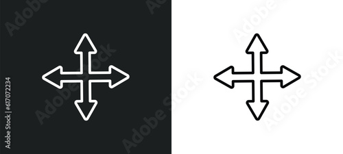 four expand arrows line icon in white and black colors. four expand arrows flat vector icon from four expand arrows collection for web, mobile apps and ui.