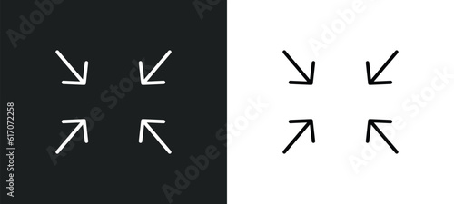 exit full screen arrows line icon in white and black colors. exit full screen arrows flat vector icon from exit full screen arrows collection for web, mobile apps and ui.