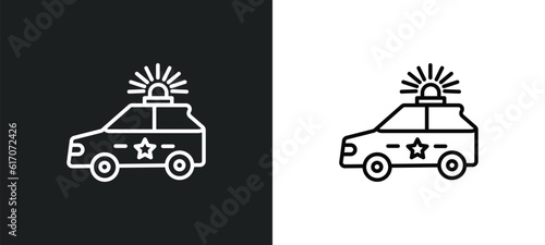 police car line icon in white and black colors. police car flat vector icon from police car collection for web, mobile apps and ui.