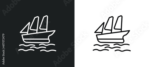 schooner line icon in white and black colors. schooner flat vector icon from schooner collection for web, mobile apps and ui.