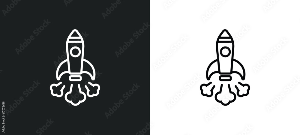 space rocket launch line icon in white and black colors. space rocket launch flat vector icon from space rocket launch collection for web, mobile apps and ui. - obrazy, fototapety, plakaty 