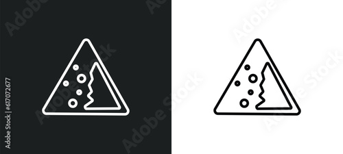 falling rocks line icon in white and black colors. falling rocks flat vector icon from falling rocks collection for web  mobile apps and ui.