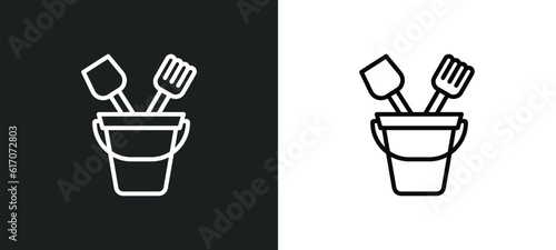 sand bucket toy line icon in white and black colors. sand bucket toy flat vector icon from sand bucket toy collection for web, mobile apps and ui.