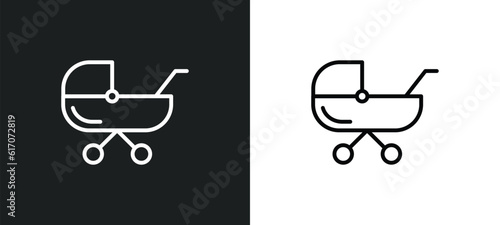 pram toy line icon in white and black colors. pram toy flat vector icon from pram toy collection for web, mobile apps and ui.