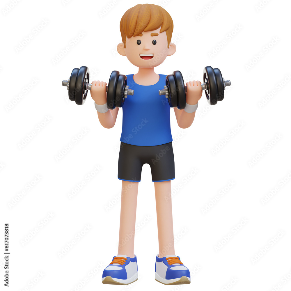 3D Sportsman Character Performing Bicep Curl with Dumbbell 3D Sportsman Character Performing Bicep Curl with Dumbbell