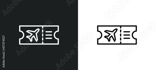 plane ticket line icon in white and black colors. plane ticket flat vector icon from plane ticket collection for web, mobile apps and ui.