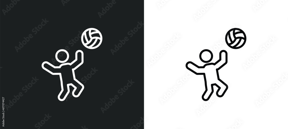 man playing volleyball line icon in white and black colors. man playing volleyball flat vector icon from man playing volleyball collection for web, mobile apps and ui. man playing volleyball line icon in white and black colors. man playing volleyball flat vector icon from man playing volleyball collection for web, mobile apps and ui.