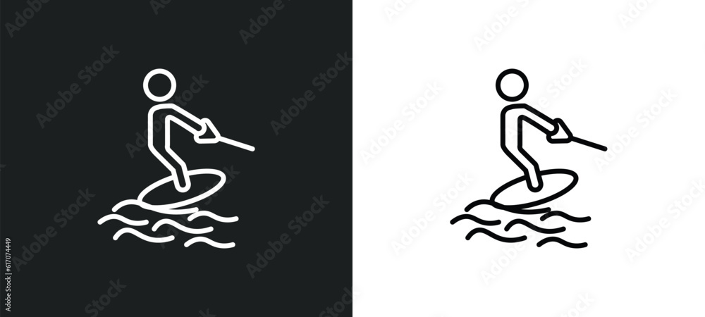 water ski line icon in white and black colors. water ski flat vector icon from water ski collection for web, mobile apps and ui. water ski line icon in white and black colors. water ski flat vector icon from water ski collection for web, mobile apps and ui.