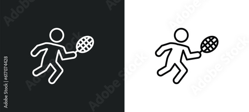 man playing badminton line icon in white and black colors. man playing badminton flat vector icon from man playing badminton collection for web, mobile apps and ui.