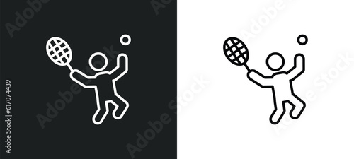 man playing tennis line icon in white and black colors. man playing tennis flat vector icon from man playing tennis collection for web, mobile apps and ui.