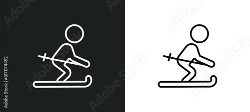 skier skiing line icon in white and black colors. skier skiing flat vector icon from skier skiing collection for web, mobile apps and ui.