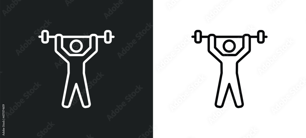weightlifter line icon in white and black colors. weightlifter flat vector icon from weightlifter collection for web, mobile apps and ui. - obrazy, fototapety, plakaty 