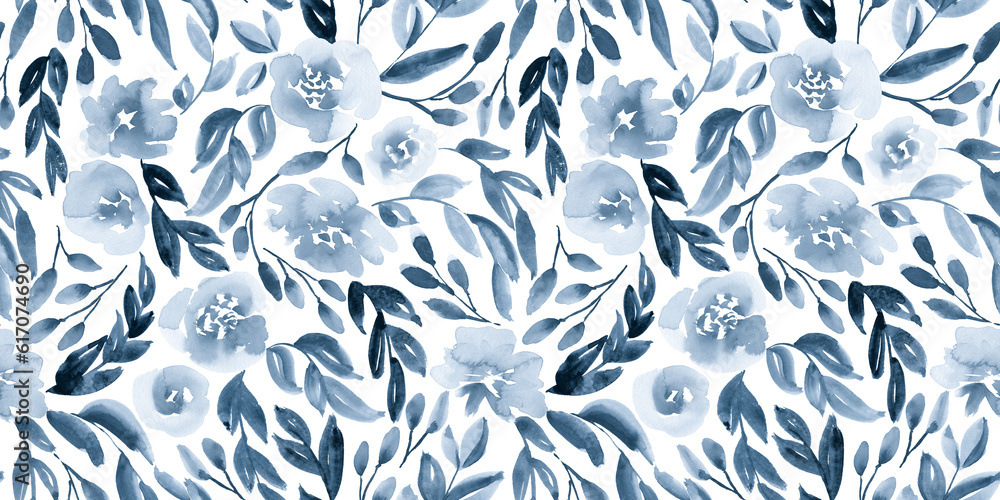 Watercolor flowers in blue gray. Seamless pattern. Watercolor flowers in blue gray. Seamless pattern.