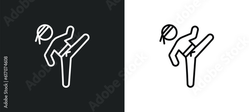 taekwondo line icon in white and black colors. taekwondo flat vector icon from taekwondo collection for web, mobile apps and ui.