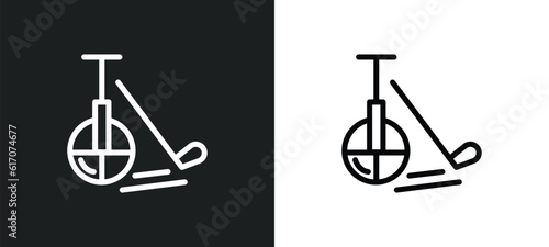 unicycling hockey line icon in white and black colors. unicycling hockey flat vector icon from unicycling hockey collection for web, mobile apps and ui.