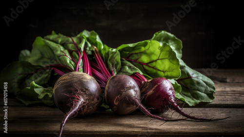 fresh beetroot on a wooden cutting board isolated on black background. Generative AI